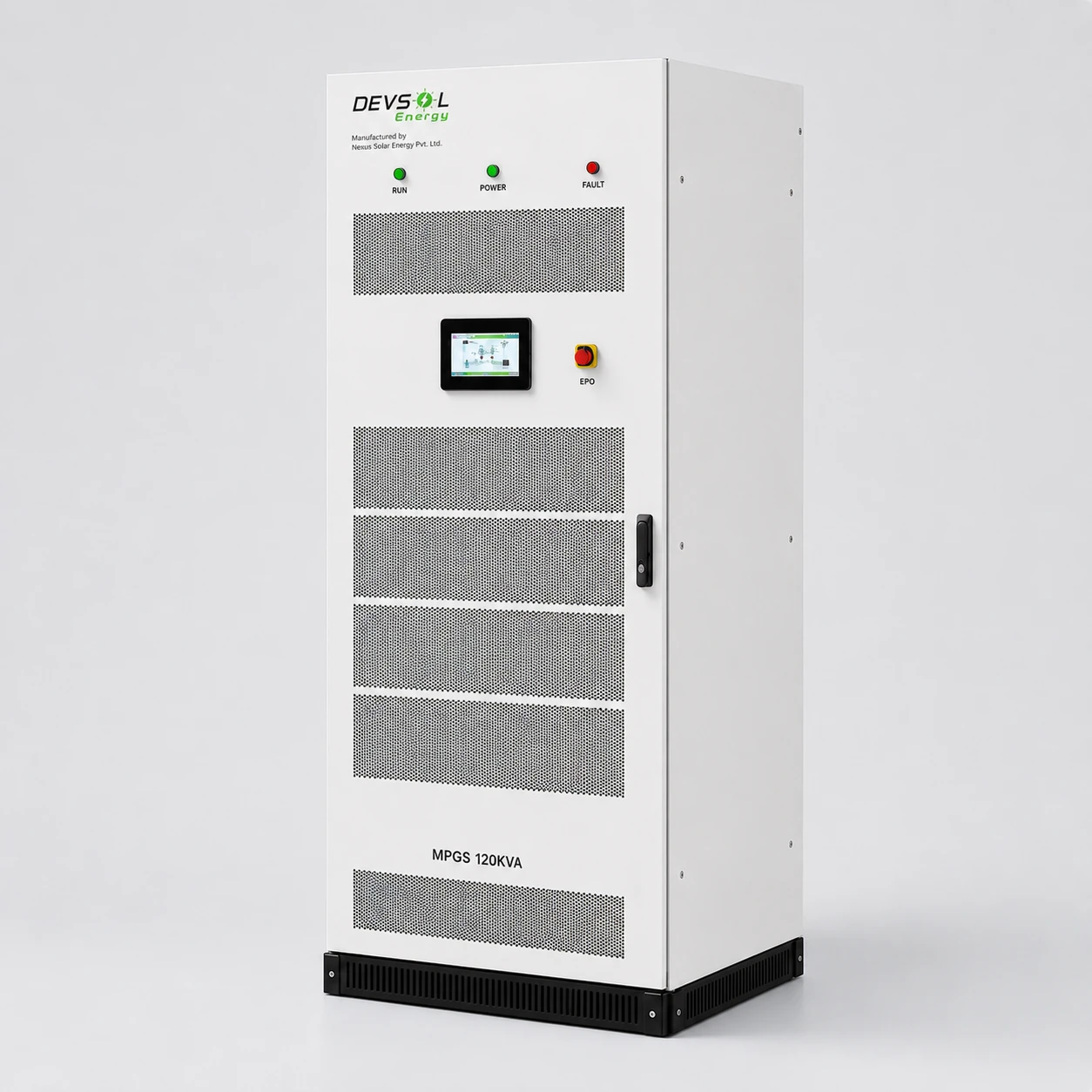 DEV-SOL MPGS 120kVA industrial on-grid and off-grid energy storage inverter manufactured by Nexus Solar Energy Pvt. Ltd.