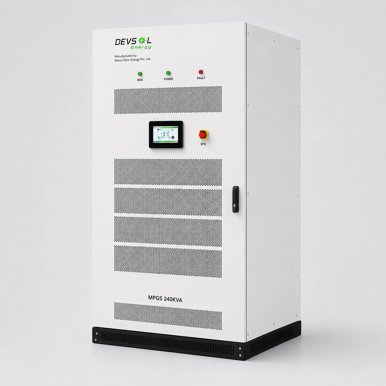 DEV-SOL MPGS 240kVA industrial on-grid and off-grid energy storage inverter manufactured by Nexus Solar Energy Pvt. Ltd.