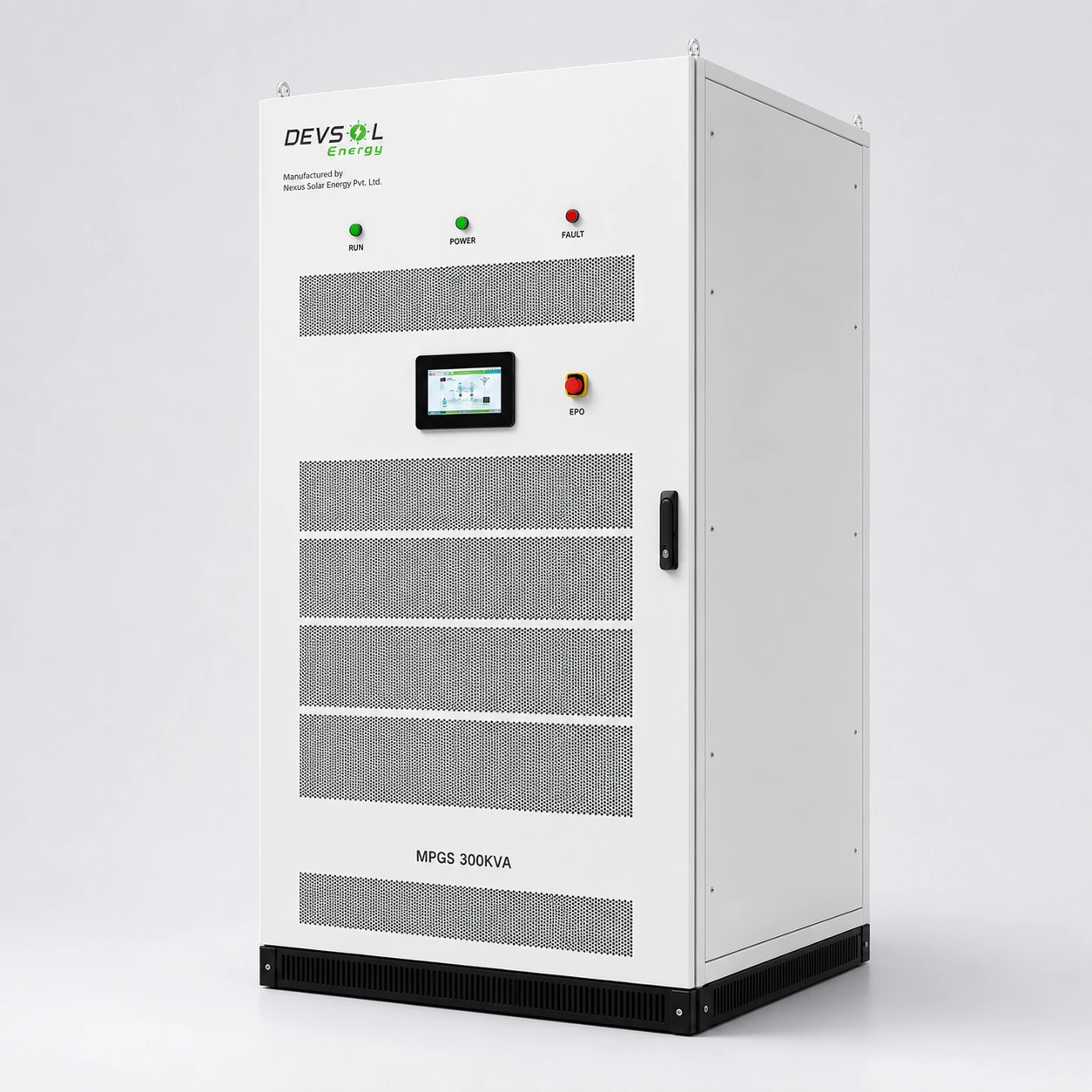 DEV-SOL MPGS 300kVA industrial on-grid and off-grid energy storage inverter manufactured by Nexus Solar Energy Pvt. Ltd.