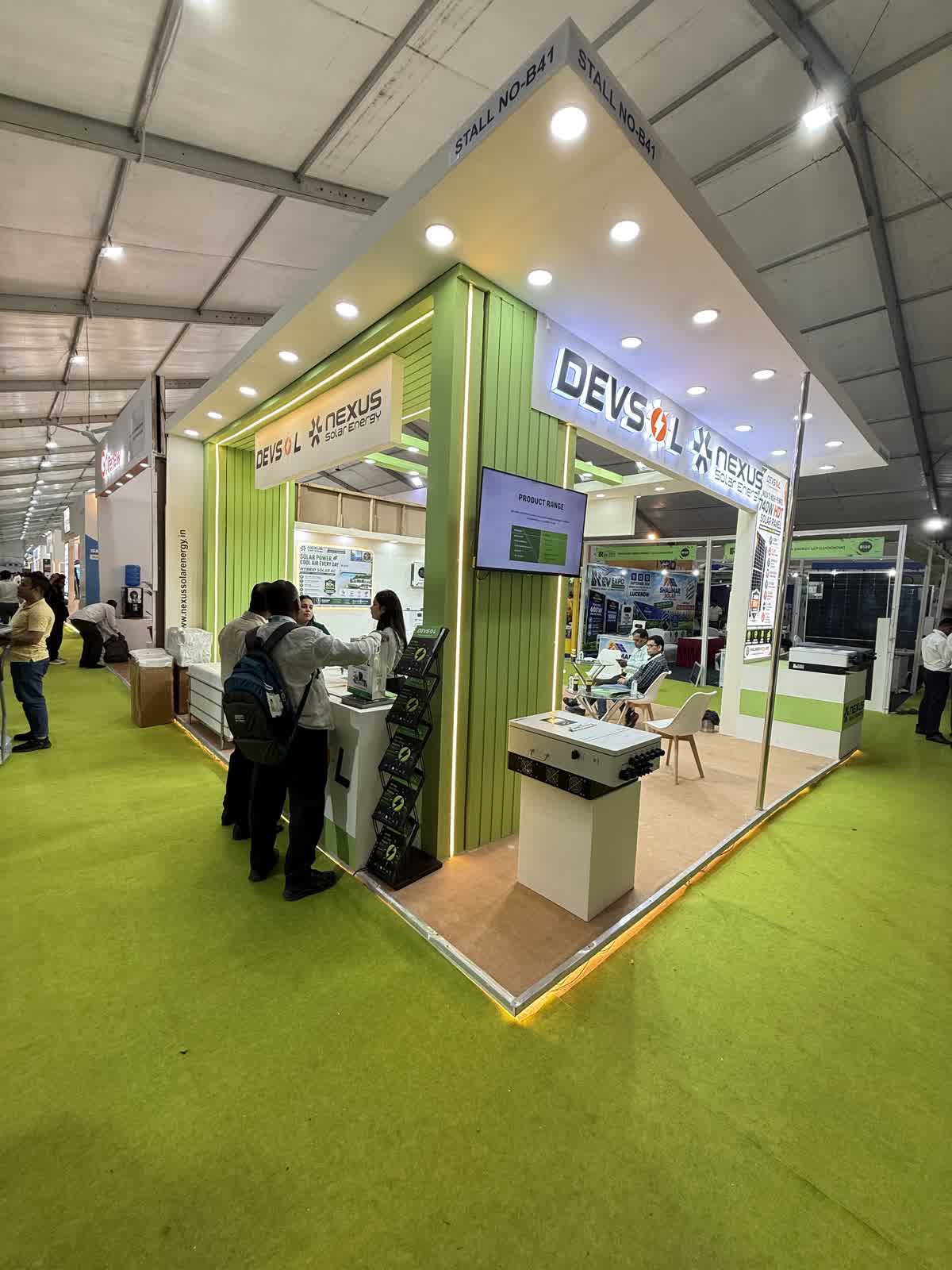 Second wide view of Devsol and Nexus Solar Energy stall B41 at REV Expo Lucknow 2026